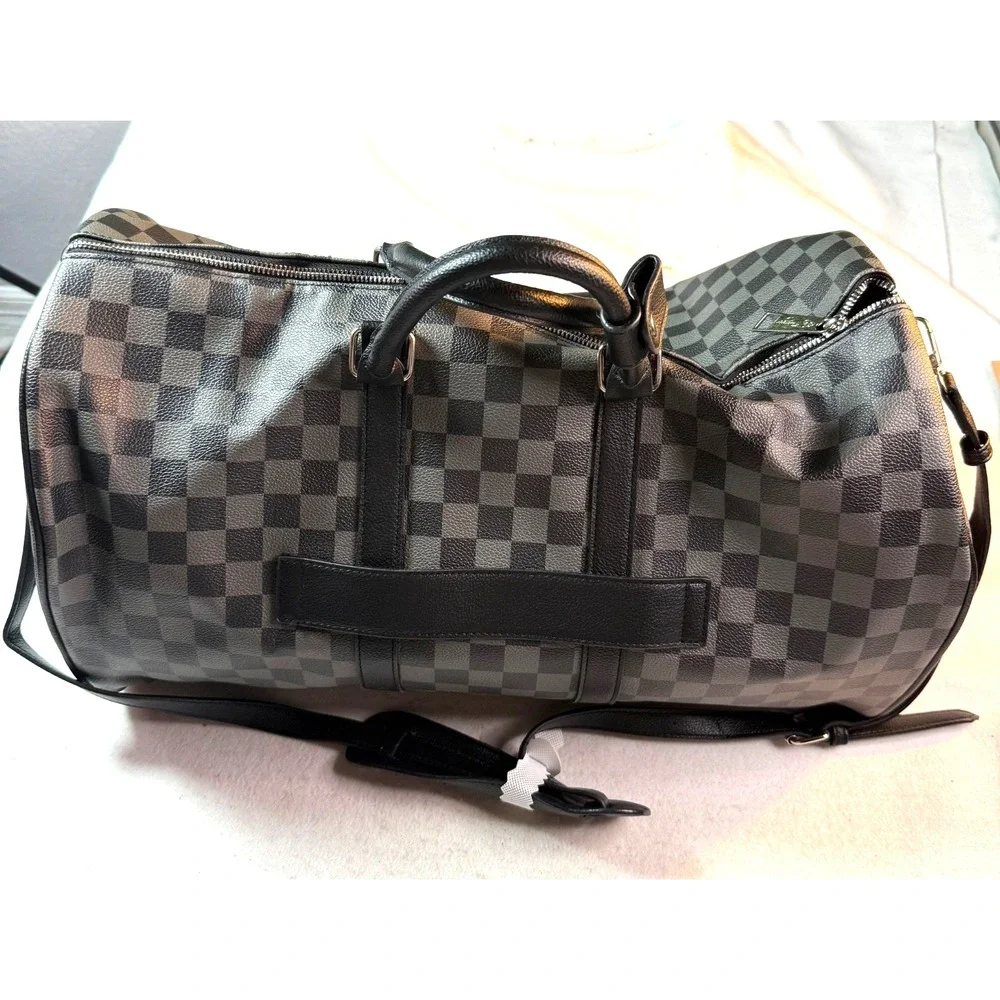 Ed Hardy Duffel Bag Brave Hearts Eagle Checkered Travel Weekender Black Gray NWT